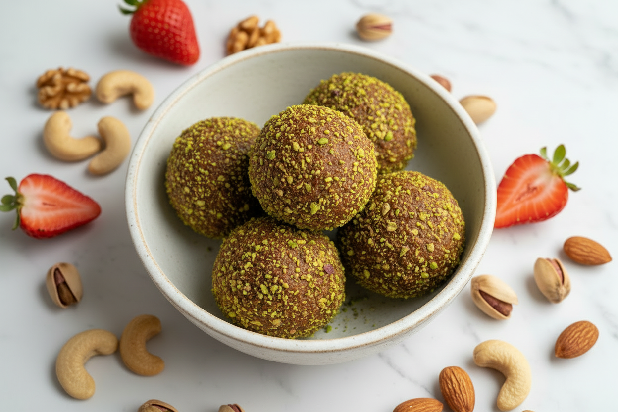 Cashew Crunch Bliss Balls - Light Pistachio Coating